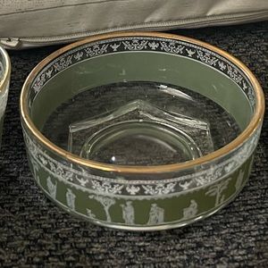 Vintage Jeanette Glass Hellenic Green Wedgwood Jasperware Lot, 3 Dessert Cups